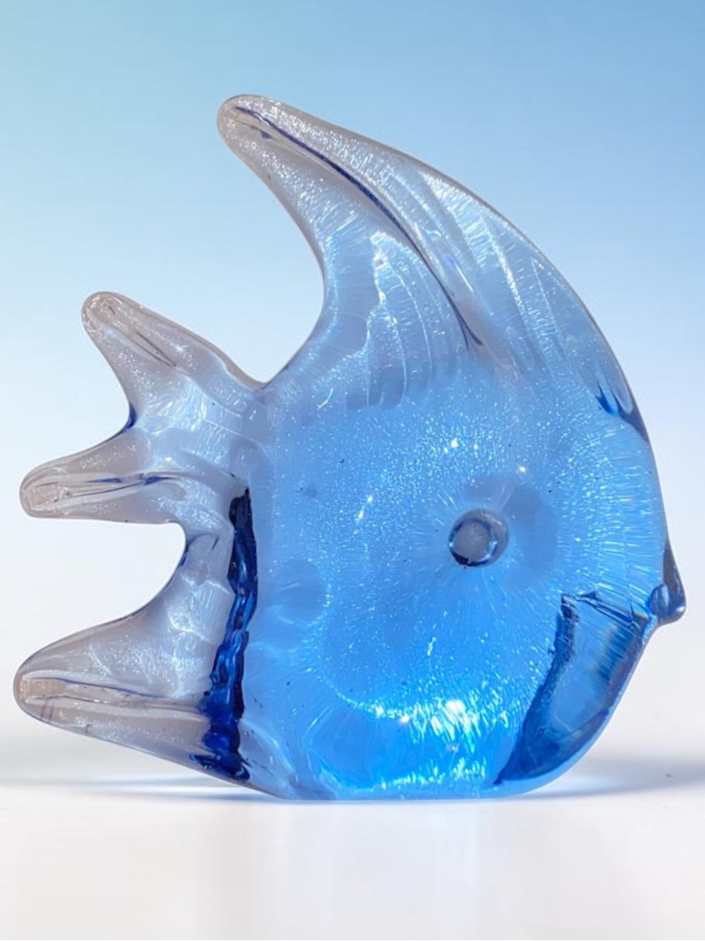 ANGELFISH Hand-Blown Table Art Figurine Paperweight Translucent Cobalt BLU Glass